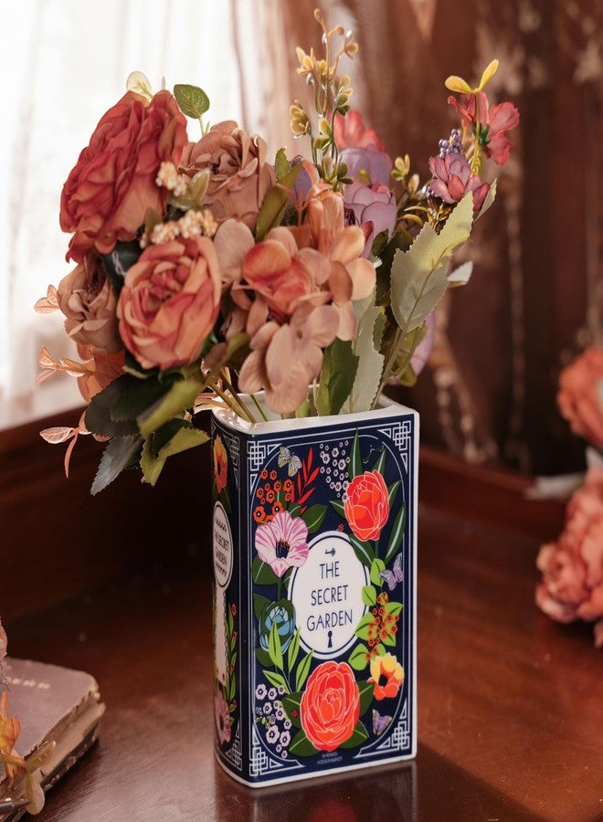 Lynagert Ceramic Book Vase for Flowers, Home Decor, Cute Bookshelf Accent, Lovers Gifts, Unique Home/Bedroom/Office Decor (Small - Secret Garden) - Image 1